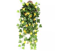 Gettimore Plantas colgantes artificiales de gloria de la mañana de 90 cm de largo para decoración del hogar en interiores y exteriores, guirnalda de vid fucsia, morado y amarillo con flores realistas
