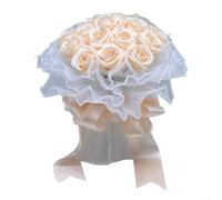 Gettimore Ramo de novia de seda con diseño de rosas de red de perlas, 23 x 23 cm, para champán, color blanco crema