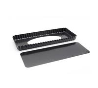 Gettimore Sartén rectangular antiadherente de acero al carbono de 14 x 6 pulgadas con parte inferior extraíble para hornear quiches, flanes y pastel de mousse de frutas