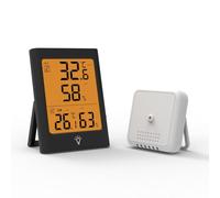 Gettimore Termómetro higrómetro inalámbrico con sensor de temperatura interior y exterior, pantalla digital grande, reloj meteorológico y diseño impermeable, blanco o negro