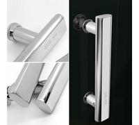 Gettimore Tirador de puerta de ducha de acero inoxidable para recintos, 220 mm de longitud, centro de agujeros de 145 mm, pomo ABS con efecto cromado plateado