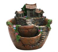 Gettimore Whimsical Resin Fairy Garden 17.5cm Multi-Room Pot con drenaje para decoración de escritorio al aire libre (naranja)