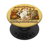 Getting My Steps in Walking with The Lord Christian Cat PopSockets PopGrip Adhesivo