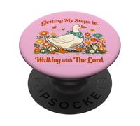 Getting My Steps in Walking with The Lord Christian Floral PopSockets PopGrip Adhesivo