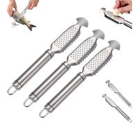 Gettoreach 2-In-1 Stainless Steel Fish Scaler Ginger Grater, 9 Inch Stainless Steel Fish Scaler with Ginger and Garlic Grating Plate, Multi-functional Fishs Scale Scraper for Descaling (B,3PCS)