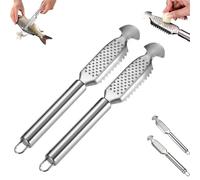 Gettoreach 2-In-1 Stainless Steel Fish Scaler Ginger Grater, 9 Inch Stainless Steel Fish Scaler with Ginger and Garlic Grating Plate, Multi-functional Fishs Scale Scraper for Descaling (A,2PCS)