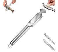 Gettoreach 2-In-1 Stainless Steel Fish Scaler Ginger Grater, 9 Inch Stainless Steel Fish Scaler with Ginger and Garlic Grating Plate, Multi-functional Fishs Scale Scraper for Descaling (A,1PCS)