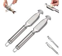 Gettoreach 2-In-1 Stainless Steel Fish Scaler Ginger Grater, 9 Inch Stainless Steel Fish Scaler with Ginger and Garlic Grating Plate, Multi-functional Fishs Scale Scraper for Descaling (B,2PCS)