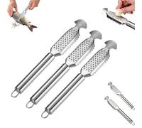 Gettoreach 2-In-1 Stainless Steel Fish Scaler Ginger Grater, 9 Inch Stainless Steel Fish Scaler with Ginger and Garlic Grating Plate, Multi-functional Fishs Scale Scraper for Descaling (A,3PCS)