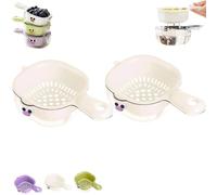 Gettoreach Draining Basket, Gettoreach Kitchen Dual-Layer Draining Basket with Handle, Double-Layer Design, Lock Design, Fruit Washing Bowl with Strainer,For Washing Various Fruits Vegetables (2C)
