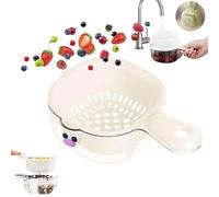 Gettoreach Draining Basket, Kitchen Dual-Layer Draining Basket with Handle, 2 in 1 Multi-function Drain Basket, with Handle And Strainer, For Washing Various Fruits Vegetables (White)