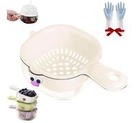 Gettoreach Draining Basket, Kitchen Dual-Layer Draining Basket with Handle, for Washing Various Fruits Vegetables (White)