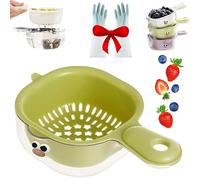 Gettoreach Draining Basket, Kitchen Dual-Layer Draining Basket with Handle, Fruit Vegetable Drainer Bowl, 2 in 1 Multi-function Drain Baskets for Washing Various Fruits Vegetables (Green)
