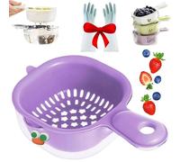 Gettoreach Draining Basket, Kitchen Dual-Layer Draining Basket with Handle, Fruit Vegetable Drainer Bowl, 2 in 1 Multi-function Drain Baskets for Washing Various Fruits Vegetables (Purple)