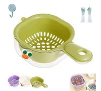 Gettoreach Draining Basket, Kitchen Dual-Layer Draining Basket with Handle, Fruit Vegetable Plastic Drainer Bowl, for Washing Various Fruits Vegetables (Green,1pcs)