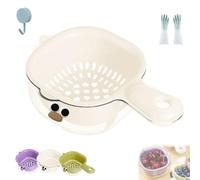Gettoreach Draining Basket, Kitchen Dual-Layer Draining Basket with Handle, Fruit Vegetable Plastic Drainer Bowl, for Washing Various Fruits Vegetables (White,1pcs)