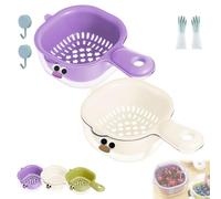 Gettoreach Draining Basket, Kitchen Dual-Layer Draining Basket with Handle, Fruit Vegetable Plastic Drainer Bowl, for Washing Various Fruits Vegetables (White-Purple,2pcs)