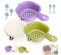 Gettoreach Draining Basket, Kitchen Dual-Layer Draining Basket with Handle, Fruit Vegetable Plastic Drainer Bowl, for Washing Various Fruits Vegetables (Mix,3pcs)