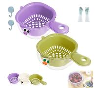 Gettoreach Draining Basket, Kitchen Dual-Layer Draining Basket with Handle, Fruit Vegetable Plastic Drainer Bowl, for Washing Various Fruits Vegetables (Purple-Green,2pcs)