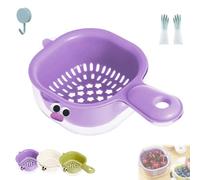 Gettoreach Draining Basket, Kitchen Dual-Layer Draining Basket with Handle, Fruit Vegetable Plastic Drainer Bowl, for Washing Various Fruits Vegetables (Purple,1pcs)