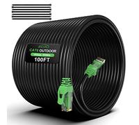 Getue 100FT Outdoor Ethernet Cable, In-Ground, Heavy Duty Direct Burial, 24AWG CCA Patch Cord for Laptops, PCs, Routers, Printers, Surveillance Camera, POE, UTP 6 Internet Cable with 25 Cable Ties
