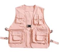 getuse Chaleco de pesca táctico, chaqueta de lona ligera con múltiples bolsillos para adultos, ideal para trabajo al aire libre y fotografía, Rosado, Medium