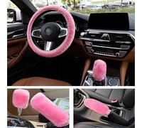 Getyjoe 3 Cubre Volante de Felpa Cubre Freno de Mano y Cubre Engranaje Protector de Volante de Invierno Cubre Volante Caliente Antideslizante Rosa Accesorios de Coche 35-39cm