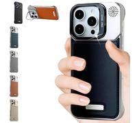 Geupdays Ultra-Thin Leather Frameless Phone Case, with Stand & Magnetic Function, Suitable for iPhone 16/15/14/13 Pro MAX, Lightweight Leather (Black,16 Pro)