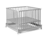 Geuther Euro-Parc Plus - corralito plegable, probado por el TÜV, de madera en color gris claro, decoración: gris, tamaño: 97 cm x 97 cm