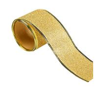 Geviro Rollo de cinta brillante de 5 yardas de oro de 2.5 pulgadas de ancho, borde con alambre, tela brillante, hermosa cinta para manualidades, corona floral, regalo de manualidades (dorado)