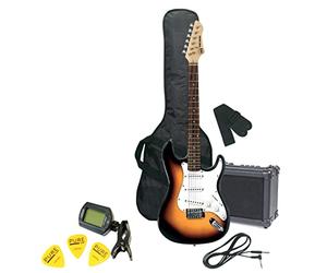 GEWA guitarra eléctrica, Guitar Pack RC-100 Set sunburst, Cuerpo de madera de tilo macizo, Mástil de arce, Diapasón de madera de pakka, in mplificador, funda y accesorios para el inicio perfecto!