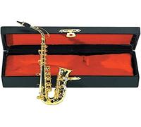 GEWA instrumento en miniatura - Saxofón alto en Mi bemol de latón - pulido en color dorado - longitud aprox. 15 cm - instrumento decorativo en estuche - idea de regalo para amantes de la música