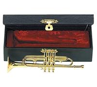 GEWA instrumento en miniatura - Trompeta de latón - pulido en color dorado - longitud aprox. 15 cm - instrumento decorativo en estuche - idea de regalo para amantes de la música