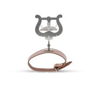 GEWA Portapartituras de marcha Flauta - Niquelado - Gran lira - 2 pulsadores - Operación con una mano - con correa de cuero