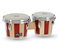 GEWA Set de Bongós 7" + 8,5" - Diseño retro clásico - Parches de piel natural - herrajes cromados - color natural/rojo a rayas - 826000