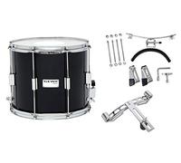 GEWA tambor de marcha/tambor de desfile, casco de abedul negro, 14 x 10", 8 tornillos tensores, parches Remo USA, incl. placa perforada y soporte de rodilla