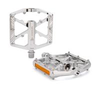 GEWAGE Pedales de Bicicleta con Reflectantes, 3 rodamientos sellados, Plataforma CNC Antideslizante de Aluminio, 9/16", para MTB, Carretera y E-Bike (Plateado Brillante)