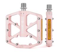 GEWAGE Pedales de Bicicleta con Tiras Reflectantes, 3 rodamientos sellados Plataforma de Bicicleta de Aluminio CNC Antideslizante Pedales de 9/16 "para Bicicleta de Carretera MTB E-Bike. (Rosa)