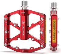 GEWAGE Pedales de Bicicleta con Tiras Reflectantes, 3 rodamientos sellados Plataforma de Bicicleta de Aluminio CNC Antideslizante Pedales de 9/16 "para Bicicleta de Carretera MTB E-Bike. (Rojo)
