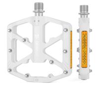 GEWAGE Pedales de Bicicleta con Tiras Reflectantes, 3 rodamientos sellados Plataforma de Bicicleta de Aluminio CNC Antideslizante Pedales de 9/16 "para Bicicleta de Carretera MTB E-Bike. (Blanco)