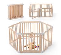 Gewitt Corralito plegable de madera, gran patio de juegos para bebés con puerta de bloqueo para bebés y niños pequeños de 1 a 3 años, corralito portátil para centro de actividades en interiores y