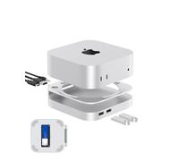 GEWOKLIY Aluminio Mac Mini Dock y soporte, Hub USB 4 para Mac Mini M4 y M4 Pro 2024 con 40 Gbps M.2 NVMe SSD Enclosure, Triple USB A 2.0, Accesorios Jack de Audio de 3,5 mm