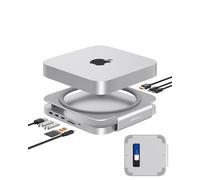 GEWOKLIY Base y soporte para Mac Mini, concentrador USB C con carcasa SSD para NVME/SATA M.2, adaptador HDMI 4K de 10 Gbps, puerto USB A/C, lector de tarjetas TF/SD, Mac Mini Hub para Mac Mini M1/M2 y