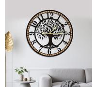 GEXHSRGD Reloj de Pared Arbol de la Vida, Reloj de Pared Grande Decorativo de Metal y Madera, Diseño Silente sin Tic-TAC y Funciona con Baterías, Decoración Hogar para Cocina y Salón 16 Pulgada