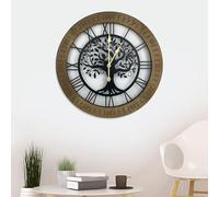 GEXHSRGD Reloj de Pared Grande de 24 Pulgadas, Reloj de Pared del Árbol de la Vida, Relojes Estilo Moderno de Madera y Metal, Movimiento de Cuarzo Silencioso, Resistente a la Humedad y la Corrosión