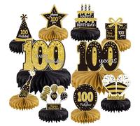 Gexolenu 10 centros de mesa de 100 cumpleaños, diseño de panal, color dorado y negro, para 100 años, centros de mesa para hombres y mujeres, suministros de decoración de fiesta de cumpleaños de cien