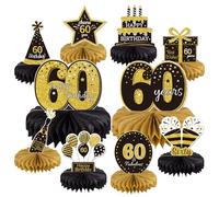Gexolenu 10 centros de mesa de 60 cumpleaños, diseño de panal, color dorado y negro, para 60 años, centros de mesa para decoración de 60 cumpleaños, 60 fabulosas decoraciones de fiesta de cumpleaños