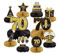Gexolenu 10 centros de mesa de 70 cumpleaños, diseño de panal, color dorado y negro, para 70 años, centros de mesa para decoración de 70 cumpleaños, 70 fabulosas decoraciones de fiesta de cumpleaños