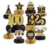 Gexolenu 10 centros de mesa de panal de abeja de 100 cumpleaños, color dorado y negro, centros de mesa de feliz cumpleaños de 100 cumpleaños, decoración de mesa de cumpleaños vintage de 1924,
