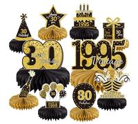 Gexolenu 10 centros de mesa de panal de abeja de 30 cumpleaños, color dorado y negro, centros de mesa de feliz 30 cumpleaños para hombres y mujeres, letrero de mesa de cumpleaños vintage de 1994,